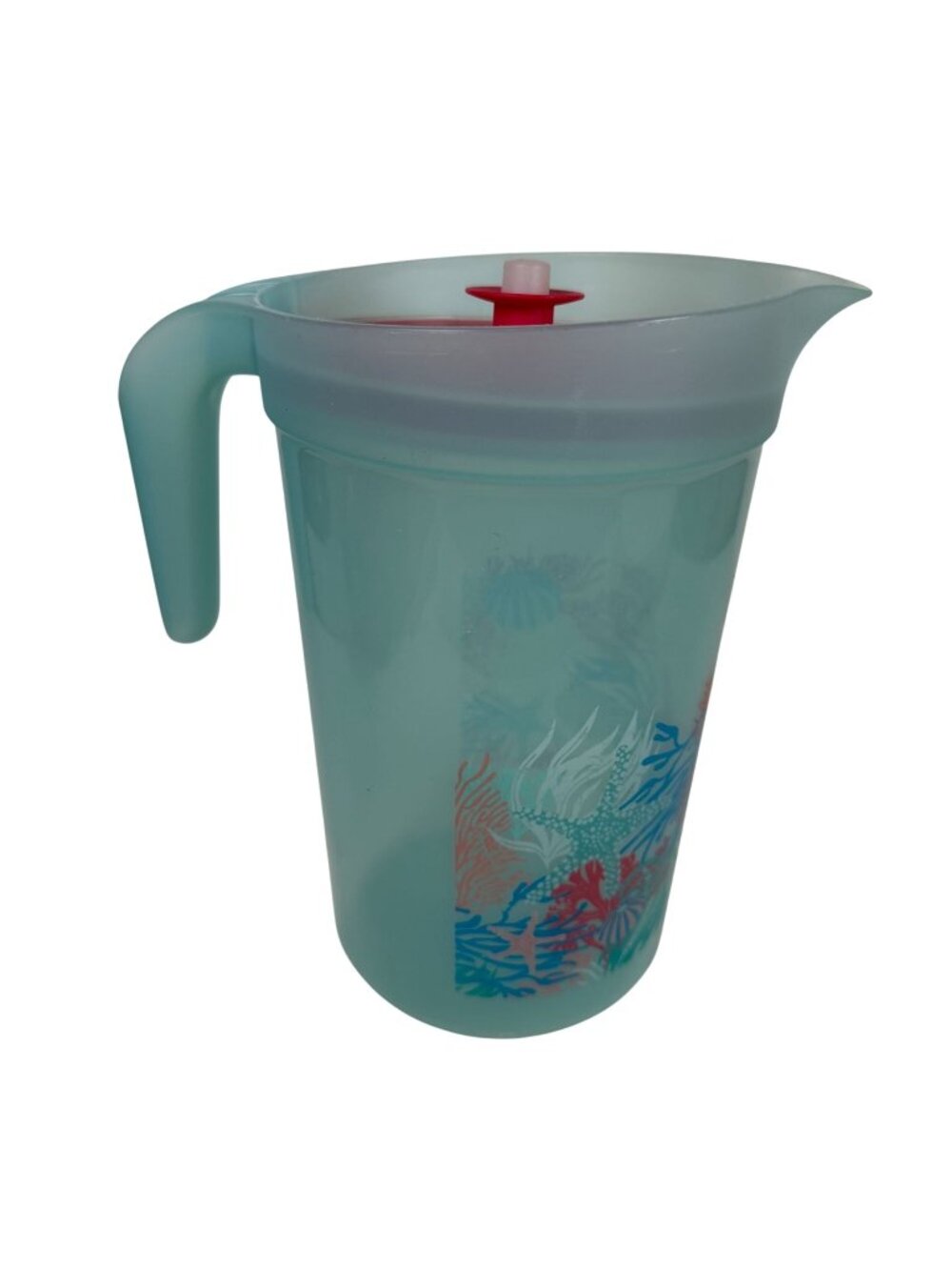 Tupperware Sea-Themed Plastic Pitcher Handle Lid Blue Coral & Starfish 3.8 L